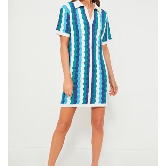 Tuckernuck Blue & Teal Wave-Print Mini Dress - Picture 4 of 11